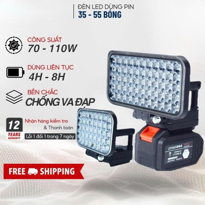  Đèn LED Gắn Pin Máy Khoan 35-55 Bóng Có Tay Cầm 2 Cổng USB Ánh Sáng Mạnh Liên Tục 10 Giờ Công Suất 70-110W Dùng Pin 4cm 