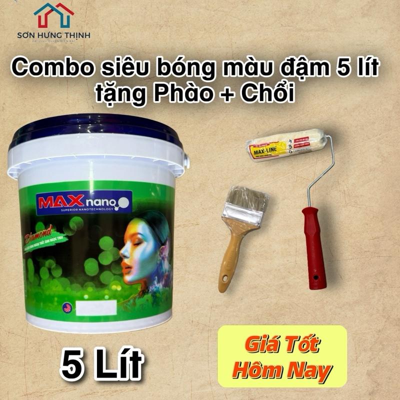 Combo Sơn Siêu Bóng Màu Đậm Ngoại Thất 5 Lít Maxnano, Sơn Phào Chỉ, Giả Gỗ, Giả Đá, Điểm Nhấn, Sơn Nhà