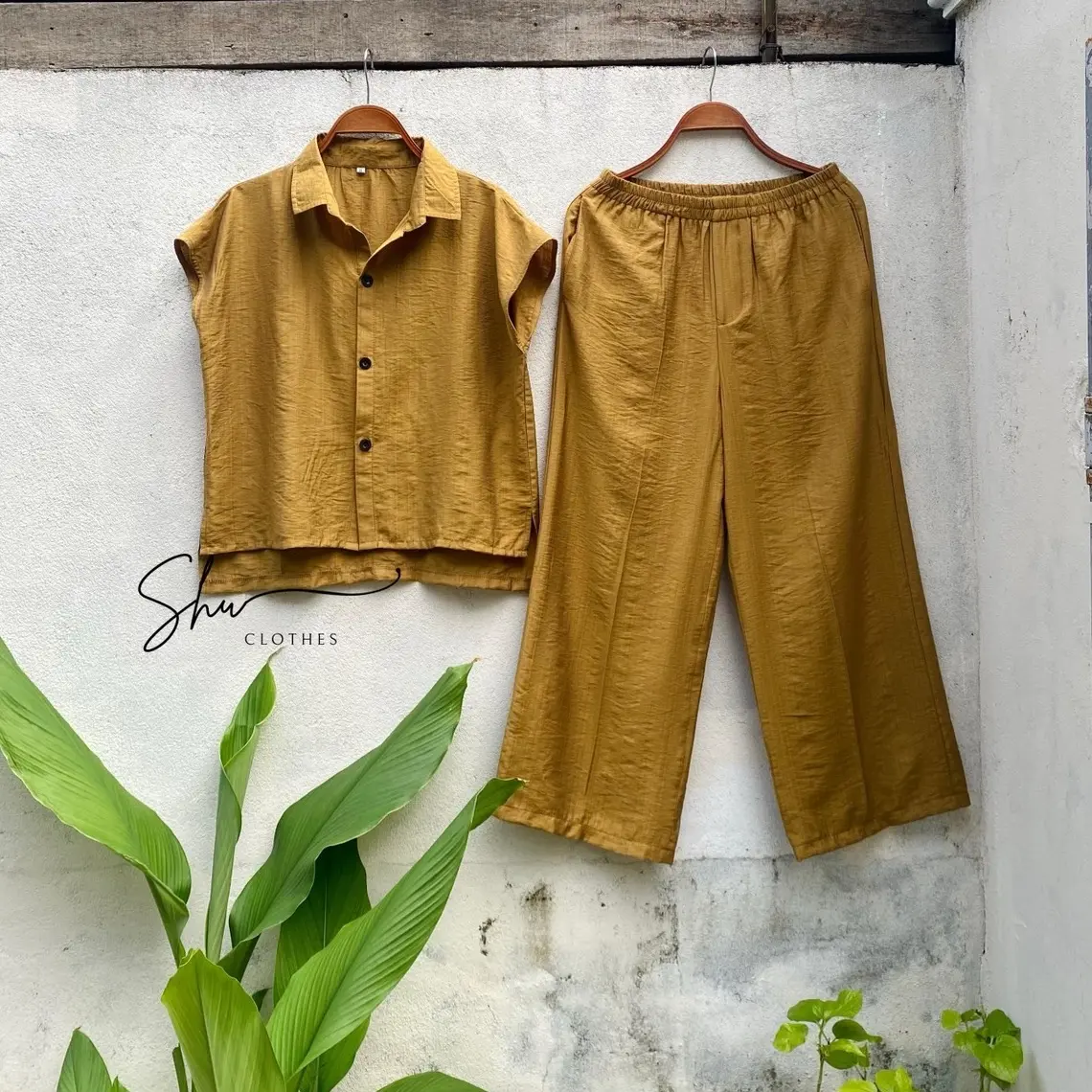 (B1) Shu clothes - Sét đũi quần dài áo sơ mi cánh dơi lịch sự tặng bản thân tặng mẹ đi làm đi chơi  Nữ Women (B3) Nhung
