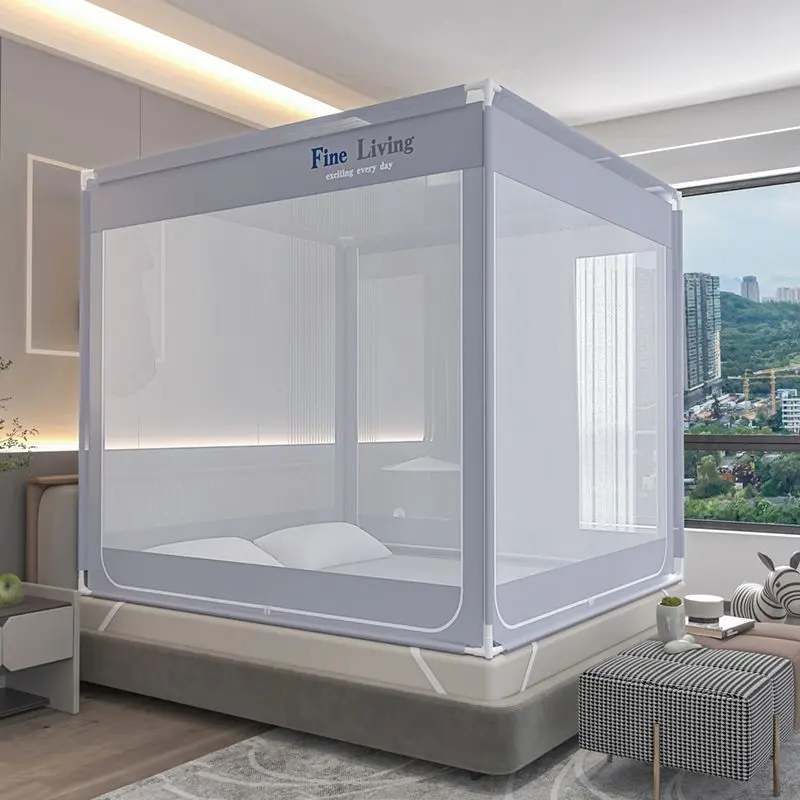 Màn chống muỗi, Gia dụng, Một mảnh, Bộ đầy đủ, Dày dặn, Có giá đỡ, Chống sốc, Đóng hoàn toàn, Dây kéo, Thích hợp cho giường ngủ, Rèm giường, Được lắp đặt trên giường 0
