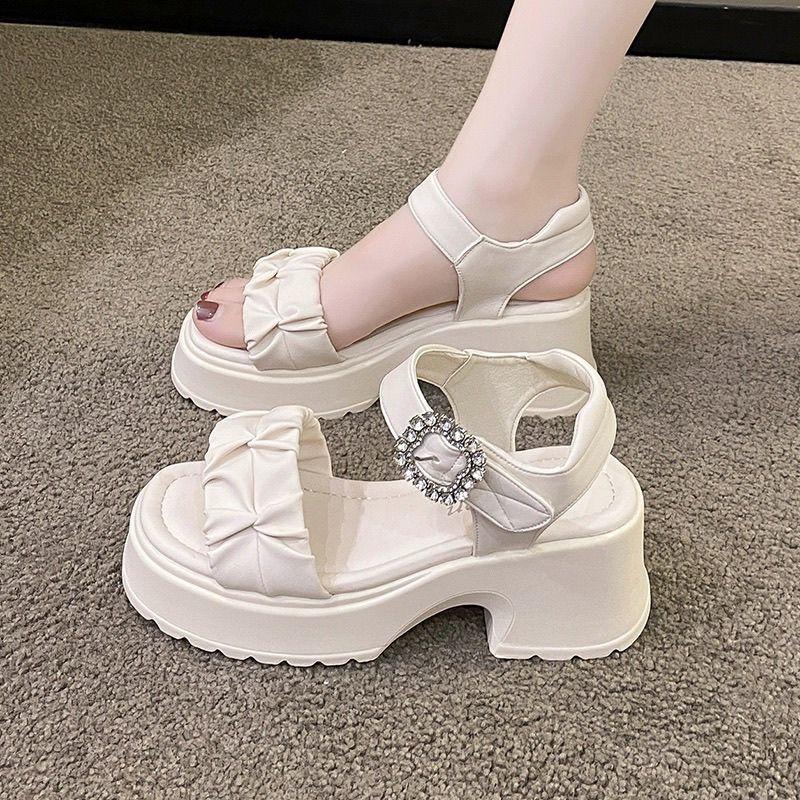 High-heeled Sandals Women's Thick Heel with Skirt 2024 New Wedge Heel Platform Muffin Open-toed Roman Shoes highheels Walking Shoes Footwear Girl Makapal Summer Tactical Leather Thick Men's Lightweight Men's Lightweight indonesia  brand 5