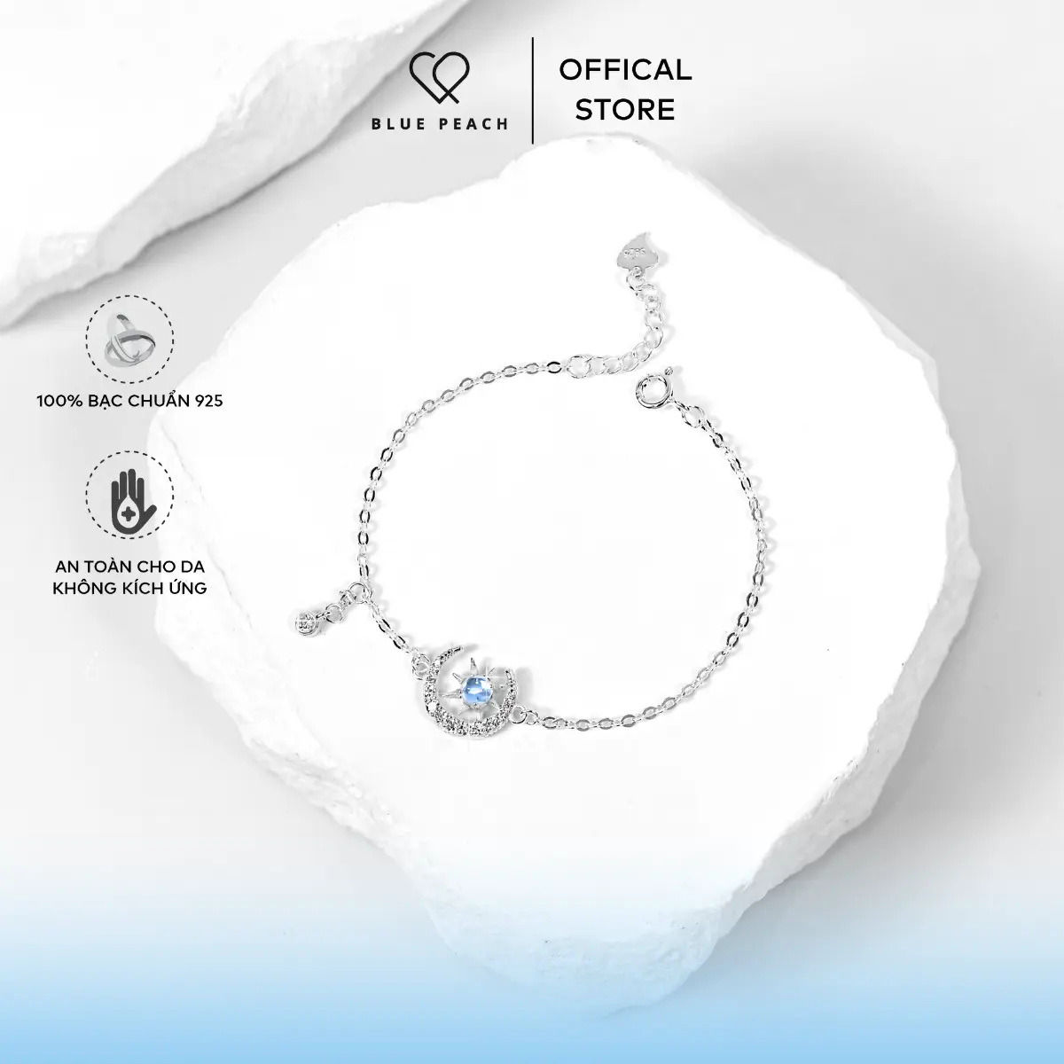 Lắc Tay Bạc Blue Peach LT Sun In Moon VN - Moonstone V4 LT733