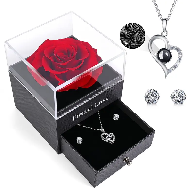 Kecantikan Mistik Diawetkan Mawar Asli Merah dengan Kalung 925 Mawar Ajaib Hadiah untuknya Hadiah Ulang Tahun untuk Wanita Pacar Ibunya Istri Nenek di Hari Kasih Sayang Set Natal Hari Ibu 0