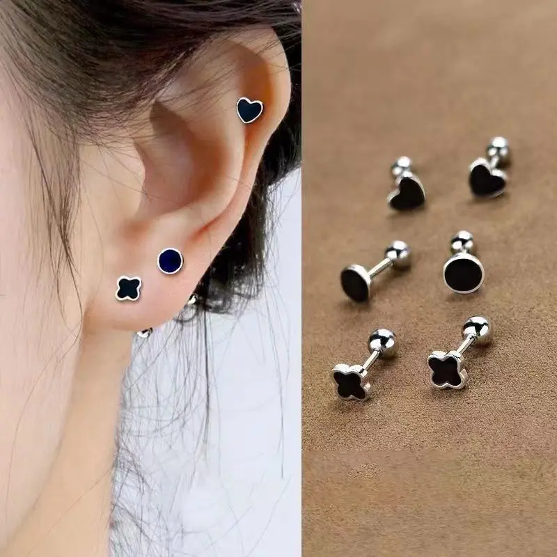 Four Leaf Clover Spiral Stud Earrings Ear Bone Cartilage Simple Fashion  For Women