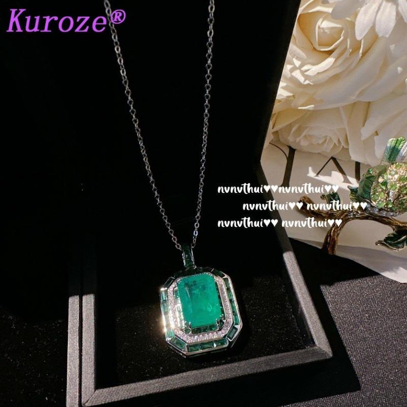Kuroze Luxury Emerald Pendant Necklace with Cotton Green Crystal Unique Green Diamond Wristband Bracelet 2