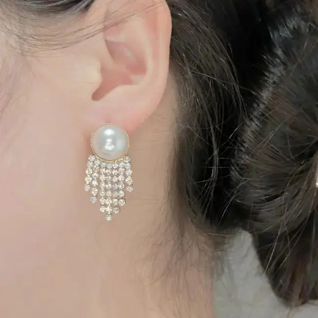 Anting Kancing Rumbai Mutiara Anting Menjuntai Mutiara Kristal 5