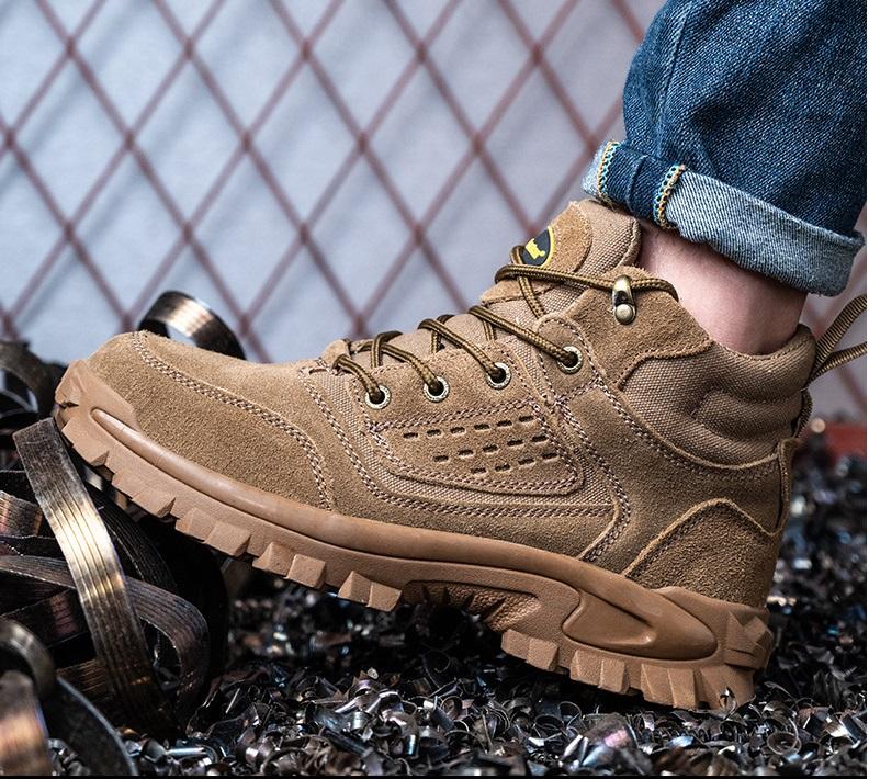 GBH13 Giày Bảo Hộ GBH13 Mũi,Đế Thép Chống Đinh Kiểu Dáng Thể Thao Màu Nâu Da Lộn-Giày Cổ Cao Bảo Vệ Chống Va Đập Đâm Xuyên