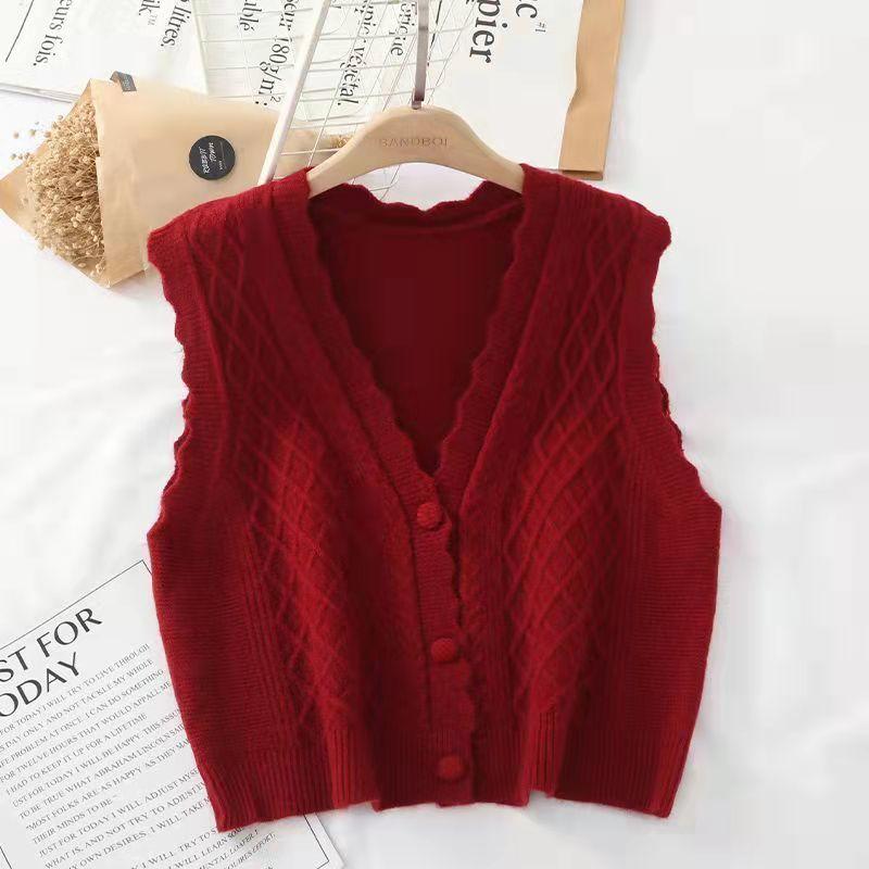 Áo Vest Dệt Kim, Hàng Mới Về Mùa Thu Của Phụ Nữ, Dáng Rộng Vừa Vặn, Phong Cách Phương Tây, Áo Len, Không Tay, Áo Cardigan, Thiết Kế Cổ Chữ V, Thích Hợp Cho Áo Khoác Cơ Sở Waistoat Của Phụ Nữ Top Women 3