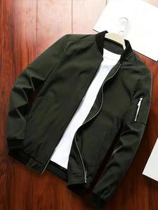 Chamarra casual de manga larga para hombre, estilo bomber a prueba de viento para primavera y otoño, ropa de abrigo con diseño de cierre para uso diario