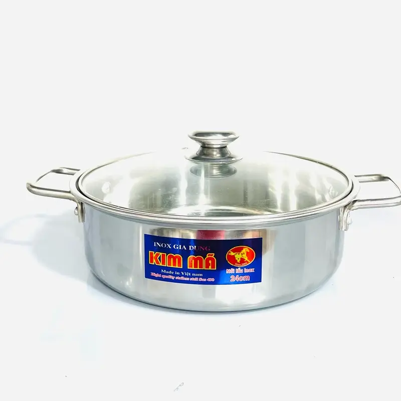 Lẩu size 22 có tặng vá lẩu , nắp kính  cường  lực inox 430 đáy bằng Kim mã 1