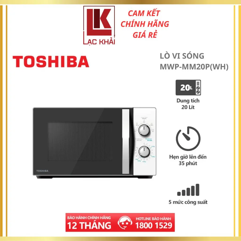 Lò vi sóng Toshiba MWP-MM20P(WH) - Dung tích 20 lít, 5 mức công suất, Kết hợp chống thấm 3 lớp - Hàng chính hãng