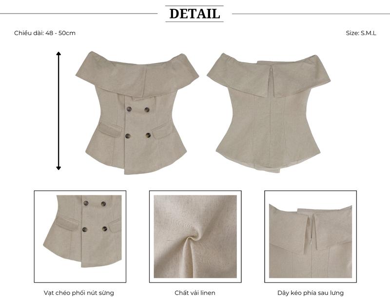 Product Introduction of Áo Peplum Trễ Vai Dự Tiệc Phối Hai Túi Nắp BBSTORE'S - A2402 Nữ Women 3
