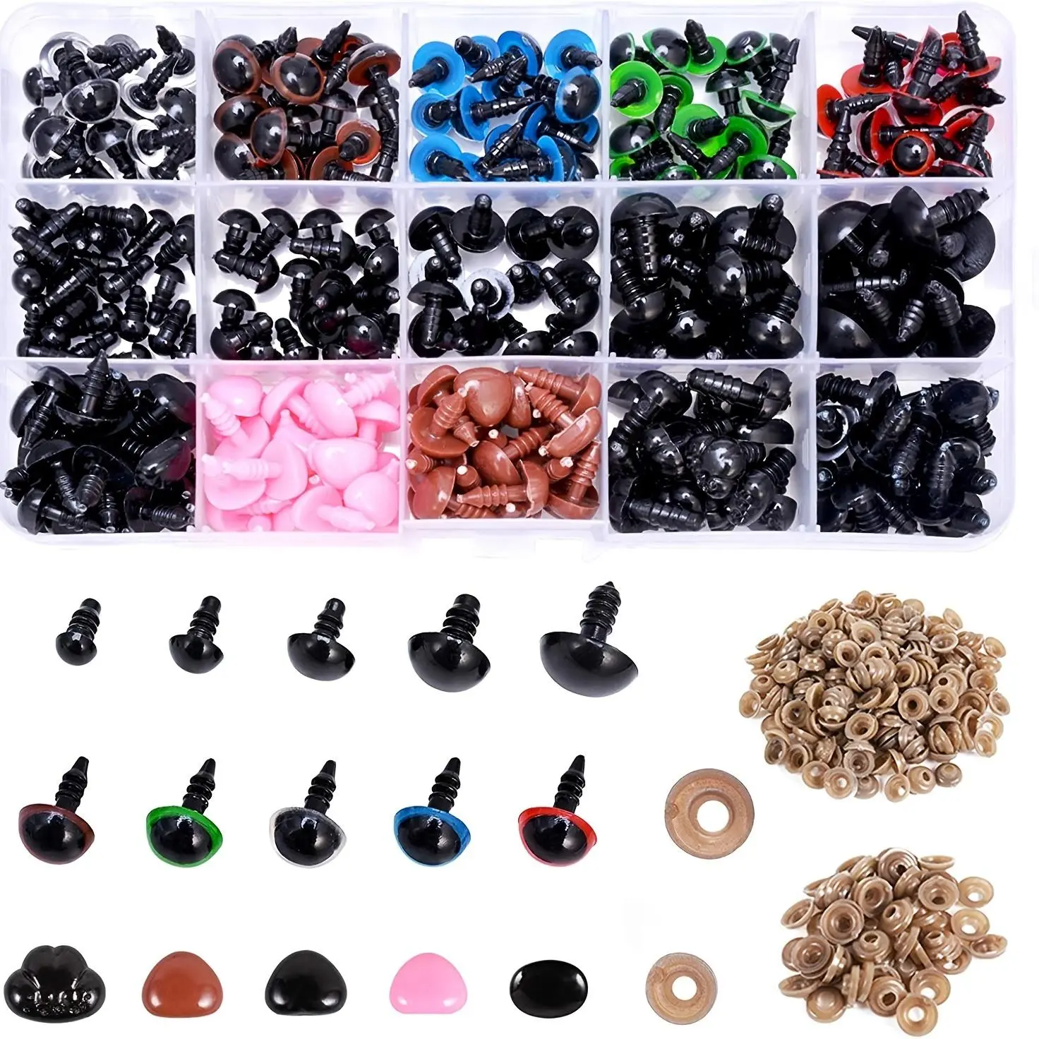 Assorted Plastic Safety Eyes and Noses with 280pcs Gaskets, 280pcs Mixed Size Safety Eyes and Noses for Crochet Projects, Fabrics & Sewing Supplies
