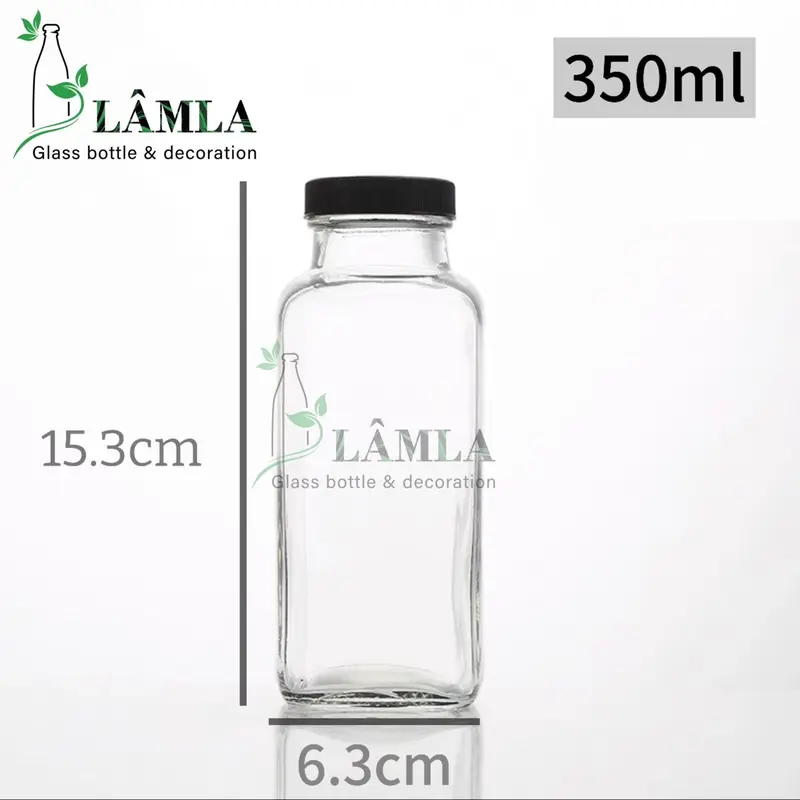 Chai Thuỷ tinh Vuông Cao 250ml 350ml 500ml Chuyên Đựng Nước Ép /Sữa Hạt / Cafe Đựng Gia Vị 4