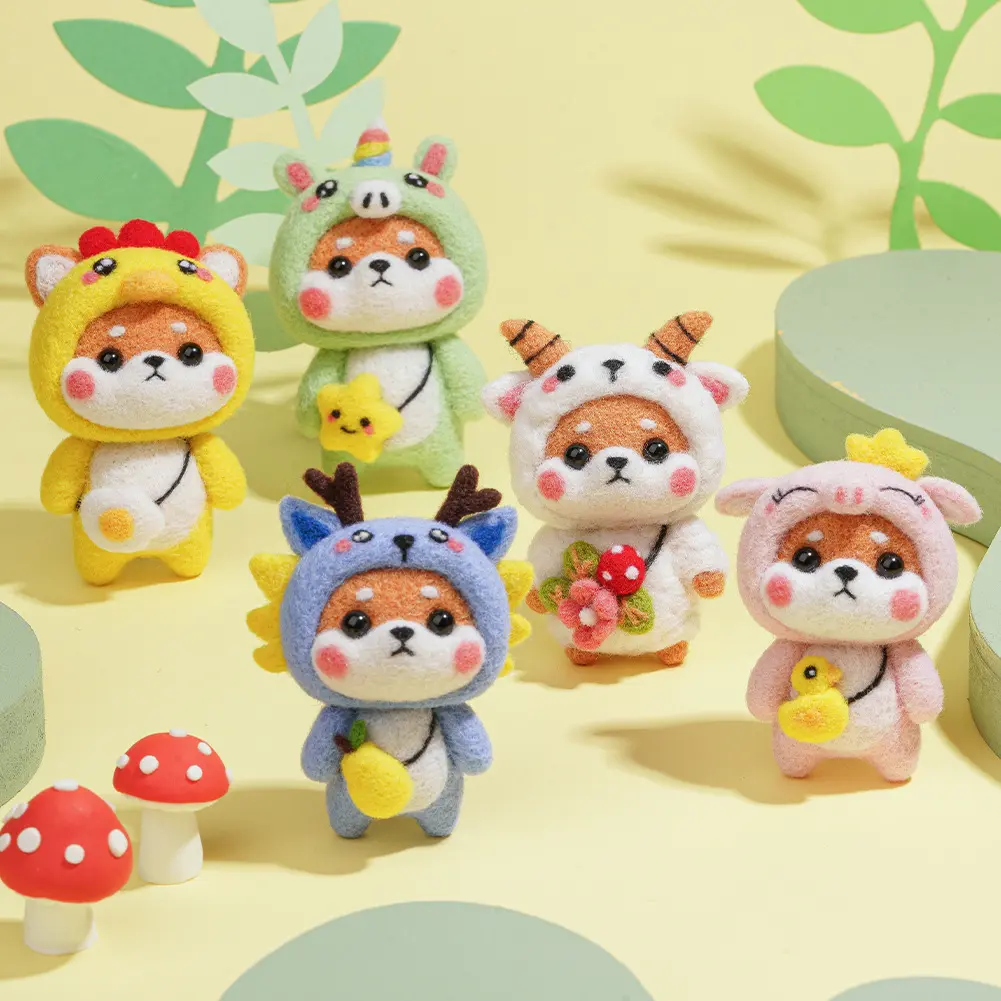 Wool Felt Poke Material Package Small Fortune Chai Zodiac Shiba Inu Cartoon Doll Bag Package Pendant DIY Material Package Children Adult Handmade Toys