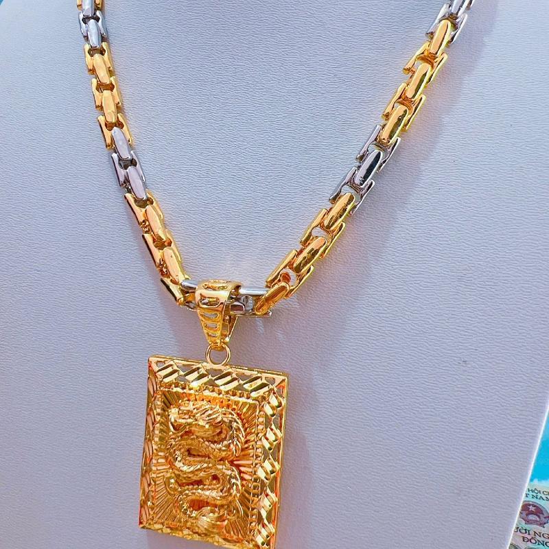 dây chuyền nam 2 màu vàng trắng kèm mặt rồng VIP
