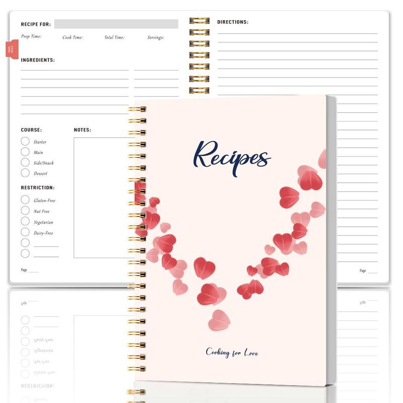 Product Introduction of A5 Blank Recipe Book, 1/4 Counts Spiral Bound Recipe Book with Simple Pages for Adults to Record and Organize Personal Recipes, Durable Plastic Cover, with St Labels 4