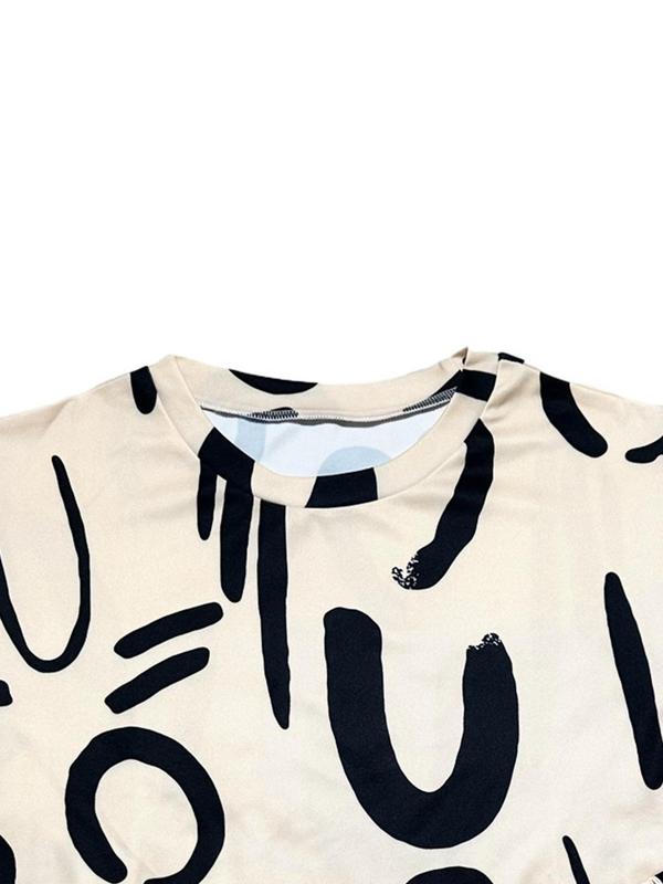 Two-Piece Set Women's All Over Geometric Print Set, Casual Short Sleeve T-shirt & Elastic Waist Pocket Shorts, Women's Two-piece Outfits for Daily Wear 2