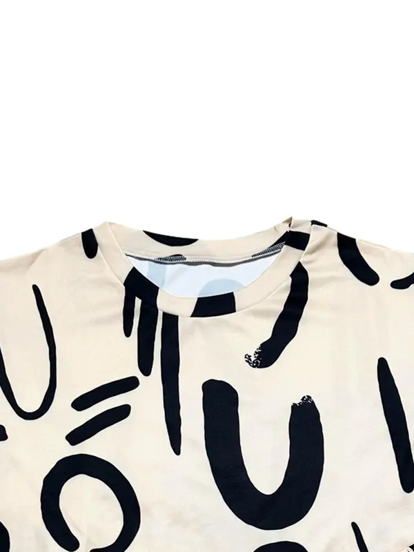 Two-Piece Set Women's All Over Geometric Print Set, Casual Short Sleeve T-shirt & Elastic Waist Pocket Shorts, Women's Two-piece Outfits for Daily Wear 2