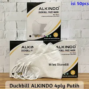 Masker Duckbill ALKINDO 4ply isi 50pcs Premium Embos Dewasa Model Earloop Loop Telinga Nyaman Mask Warna Putih Hitam