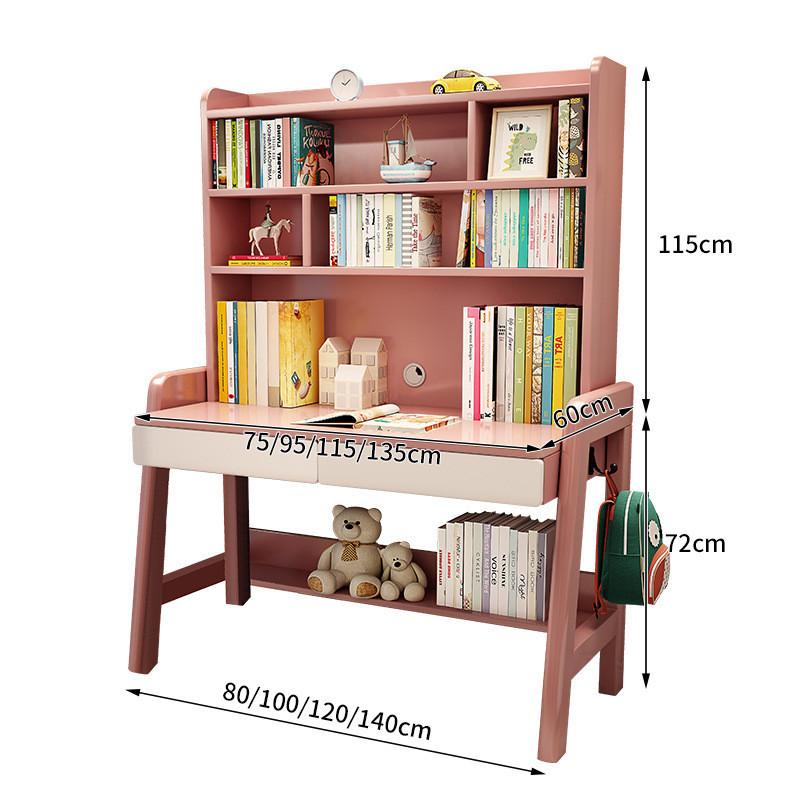 {Sg Sales} Study Table with Bookshelf Writing Desk Solid Wood Children's Study Desk Desk Bookshelf Integrated Desk Home Nordic Student Writing Desk Study table Desk with Bookshelf 8