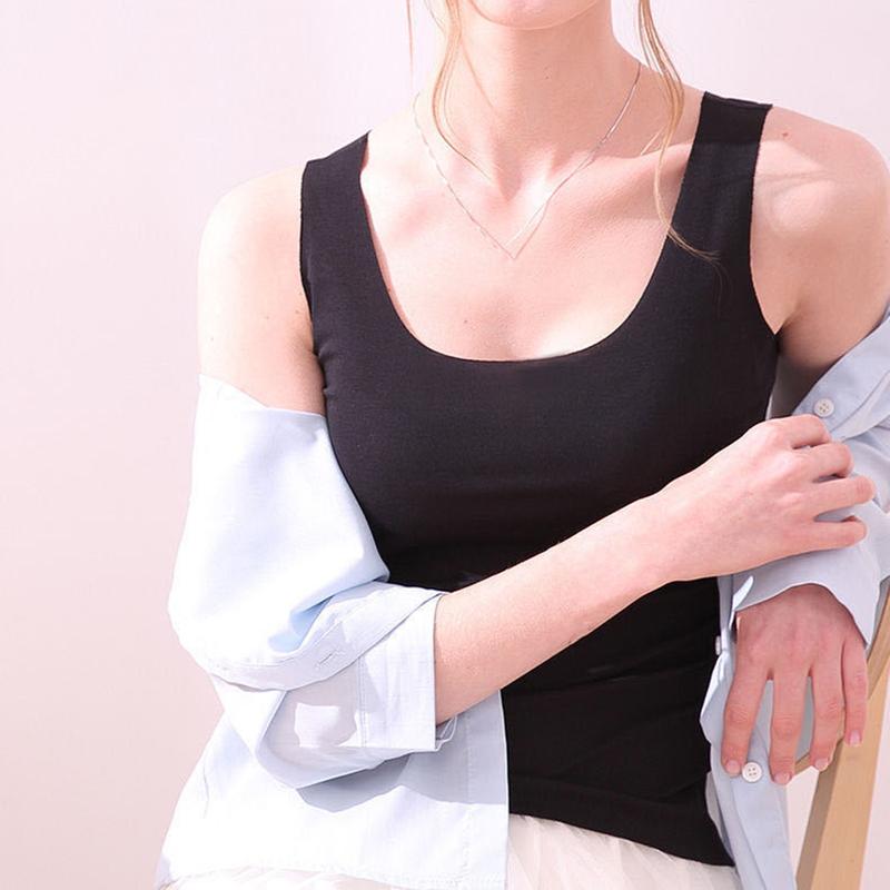 Áo Vest Nữ, Nuietye, Không Đường May, Màu Trơn Cổ Tròn, Không Tay Co Giãn, Mềm Mại Và Thoáng Khí, Thích Hợp Cho Mùa Hè, Áo Hai Dây Mặc Trong, Áo Ba Lỗ, Áo Thể Thao Nữ 2