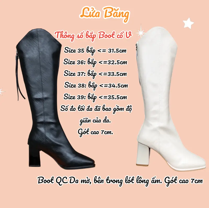 Boot đùi nữ cổ V gót cao 7P chất da mềm A58_611 GiàY Shoes Bốt bố t 7
