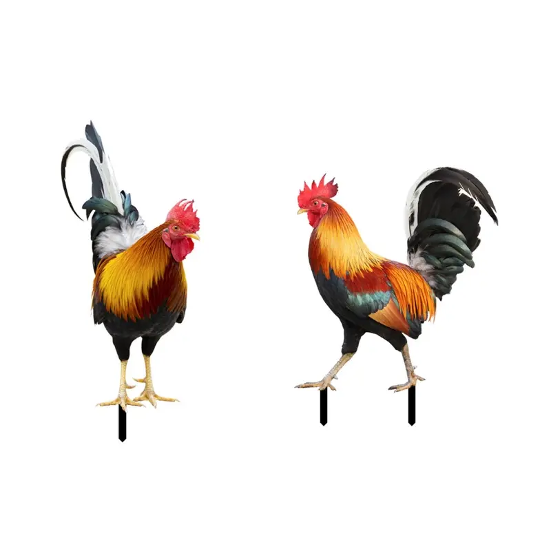 ZHIXI 2 Pcs Lifelike Acrylic Rooster Stakes Yard Art Decorations Outdoor Garden Statue