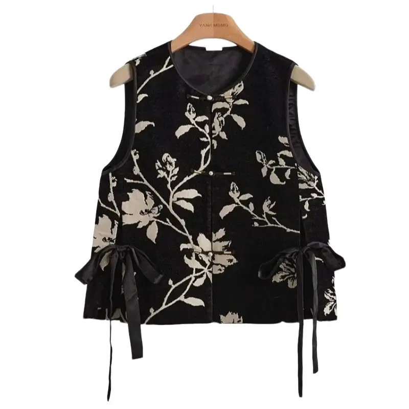 Áo Vest Jacquard Thiền, Phong Cách Trung Quốc Mới, Cao Cấp, Cổ Điển, Thiết Kế Độc Đáo, Thời Trang, Thanh Lịch, Có Thắt Lưng, Dành Cho Nữ 0