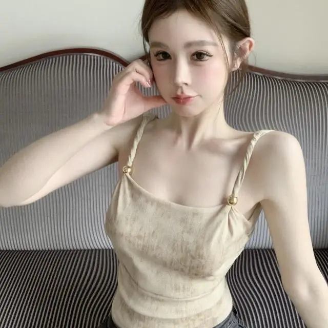 Áo Yếm Nữ, Alige, Phong Cách Mỹ Độc Đáo Ngọt Ngào Cô Gái Nóng Bỏng, Thiết Kế Lưới Tie-Dye, Áo Vest, Dành Cho Mùa Hè Của Phụ Nữ, Hở Lưng Bất Đối Xứng Buộc Dây Áo Ngắn