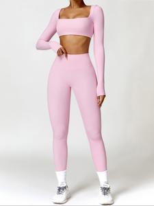 Conjunto de dos piezas para mujer con top corto de manga larga y leggings de cintura alta, conjunto deportivo cómodo y transpirable de secado rápido para yoga, gimnasio y correr, ropa deportiva para damas para todas las estaciones, atuendos de otoño