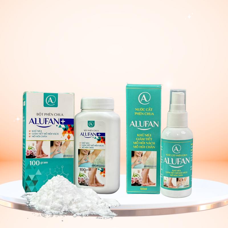  Một  1  Bột Phèn Chua ALUFAN+ 100gr + 1 Nước Cất Phèn Chua ALUFAN 60ml Khử Mùi Hôi Nách Hôi Chân Nam Nữ 