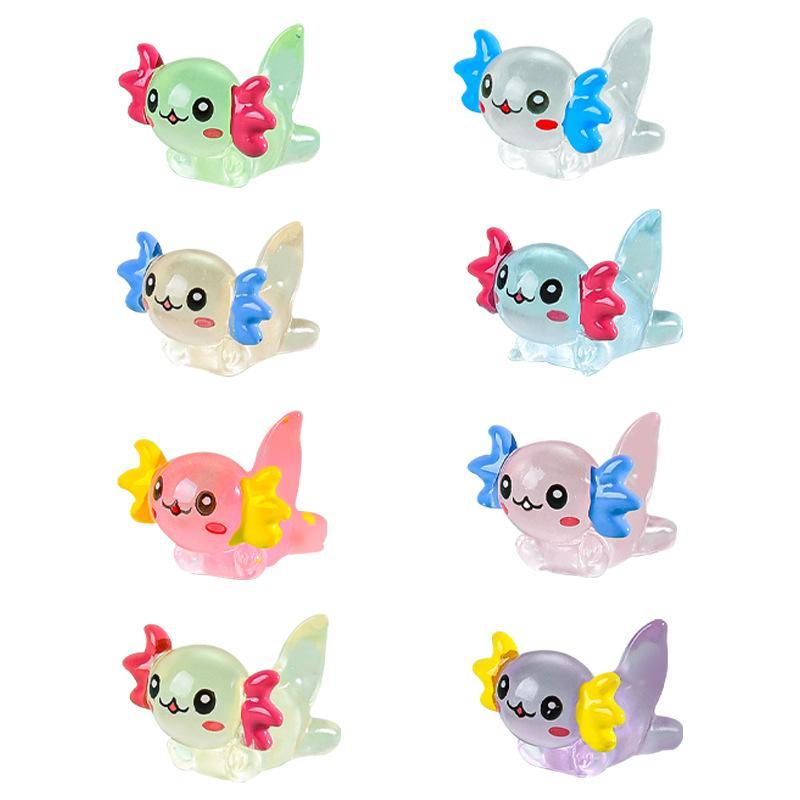 Random Color Luminous Mini Resin Axolotl, 8 Counts Cute Cartoon Glow in The Dark Miniature Figurine, Fun Tiny Animal Ornament for DIY Craft Garden Fairy Landscape Pastel Potted Plants Decoration 0