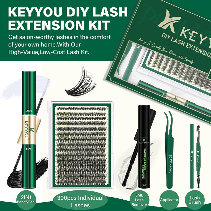 Individual False Eyelashes with Eyelash Bond & Sealing & Lash Remover & Portable Eyelash Brush Angled Brow Brush & Double Ended Lash Comb Tweezers, Lash Clusters 4