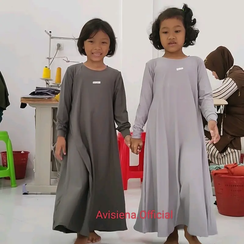 Avisiena - Gamis Polos Anak jersey  Inner anak lengan panjang dalaman gamis anak remaja tanggung Hitam putih Basic Dress Muslim Nyaman Sekolah White 4