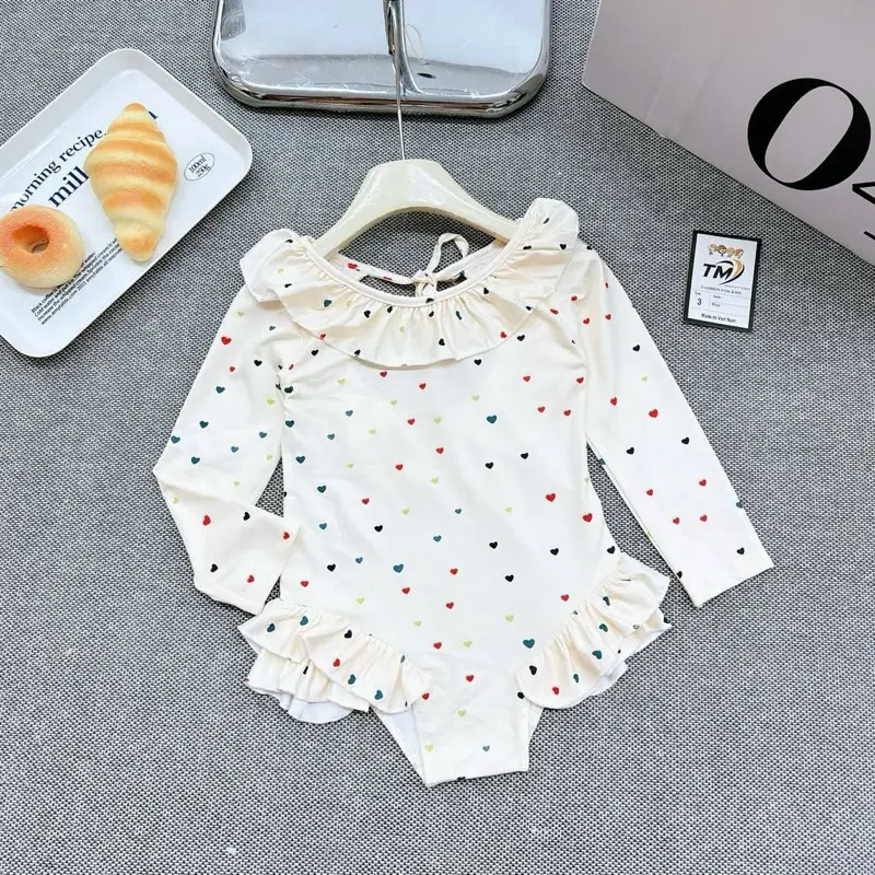 TẶNG KÈM KÍNH Bikini liền thân Ong Kis Sét chống nắng tay dài cho bé Thun in TIM