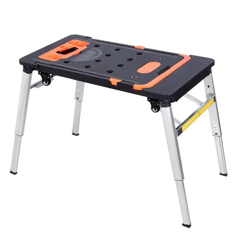 LEADALLWAY 7-in-1 Folding Portable Workbench Painted Work Table as Workbench, Scaffold,Platform,Sawhorse,Car Creeper and Hand Truck with 4 Wheels 4