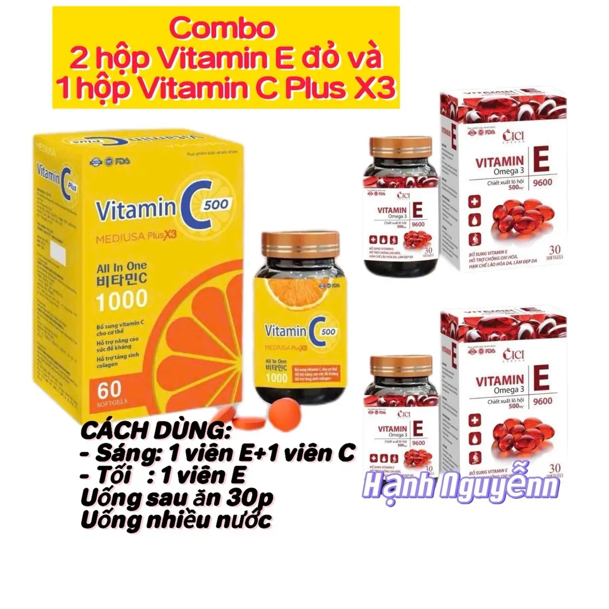 Combo 2hộp Vitamin E đỏ + 1 hộp Vitamin C Plus X3