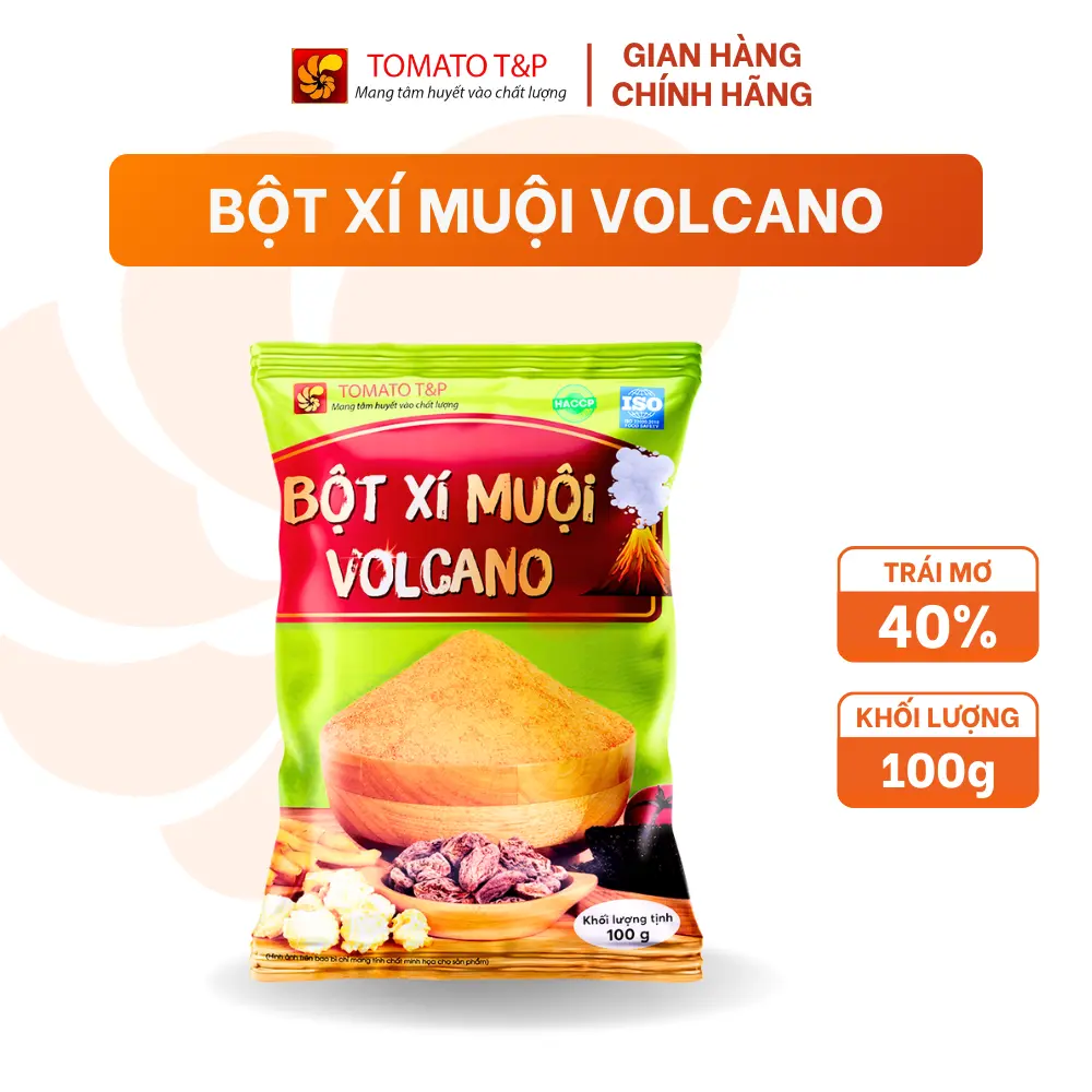 Bột xí muội Volcano - Gói 100gr - Tomato T&P - Bột Gia Vị Pha Chế Nước Xí Mụi, Muối Chấm Trái Cây.