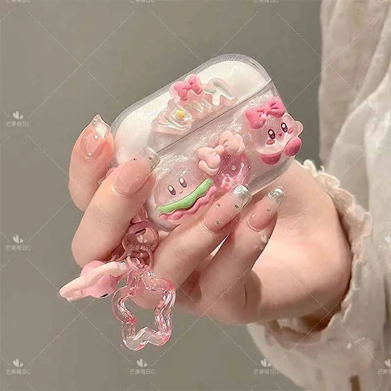 Vỏ bảo vệ tai nghe Kawaii Kirbys Bluetooth , vỏ silicon mềm dễ thương Y2K Airpods Pro Airpods1 / 2 / 3, phim hoạt hình, quà tặng cho bé gái, đồ chơi 3