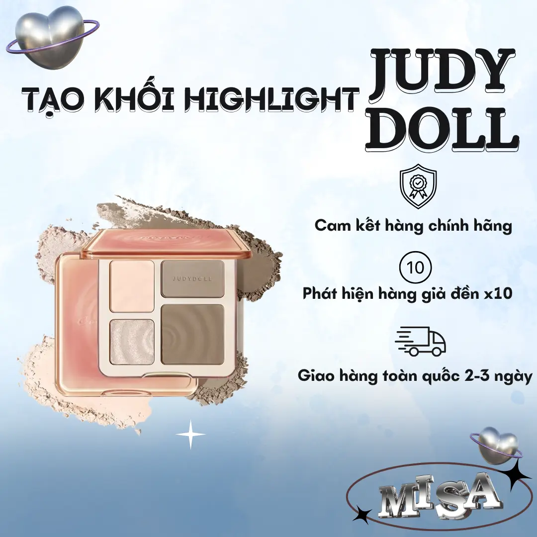 [JUDYDOLL] Bảng phấn bắt sáng và tạo khối tự nhiên lâu trôi chống nước 9g Cosmetic Mỹ Phẩm  Trang Điểm