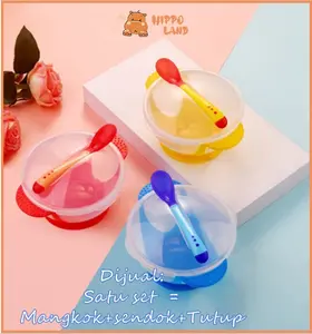 HIPPO LAND Mangkok sendok tutup  bayi silikon anti Slip 45 Garpu