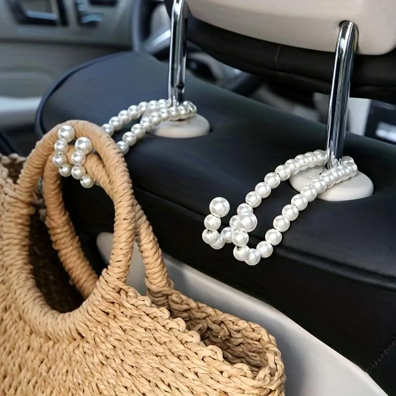 Car Seat Back Hook (1 Pair), Multi-functional Creative Bead Decor Stainless Steel Car Seat Back Hook, Universal Car Interior Accessories, Gifts for Girlfriend
