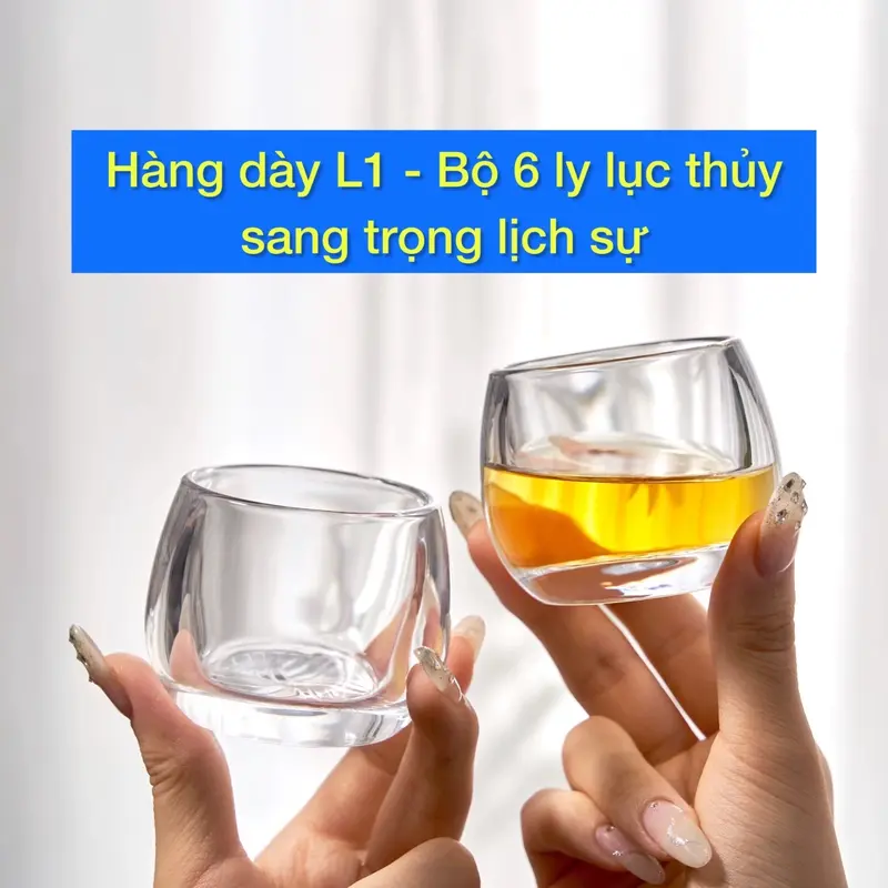 [Hàng dày L1] Bộ 6 ly trà lục thủy 80ml trong suốt chất liệu thủy tinh sang trọng làm ly trà, ly tửu, thuytinh dep, ly trà Tết 0