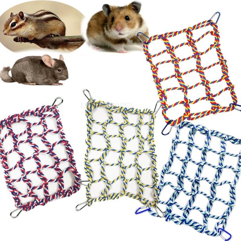 Product Introduction of New Creative Pet Hamster Squirrel Parrot Colorful Hand Woven Hook Climbing Net Home Parrot Toy Hammock Net Small Pet Supplies 4