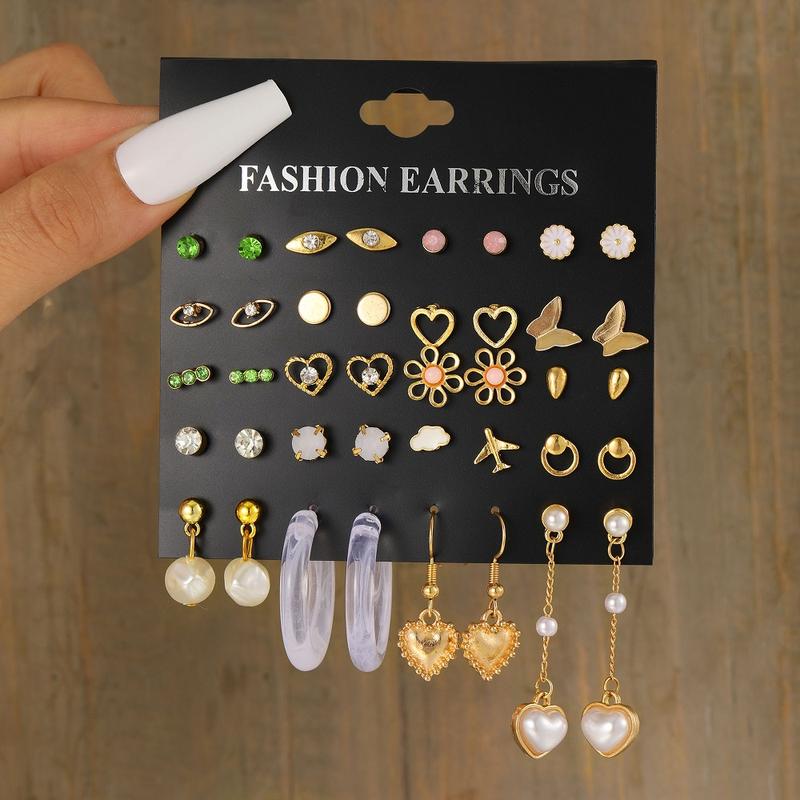 XU YI 20pairs/set Stud Earrings Set for Women Colorful Zircon Crystal Butterfly Heart Flower Cloud Earings Hypoallergenic Accessories Jewelry 0