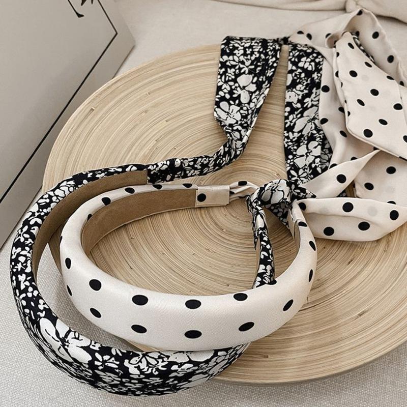 Fashion 2024 New Women's Polka Dot Bow Ribbon Headband Face Washing Hair Pressing Headband High Skull Hair Tied Ribbon Headdress 4