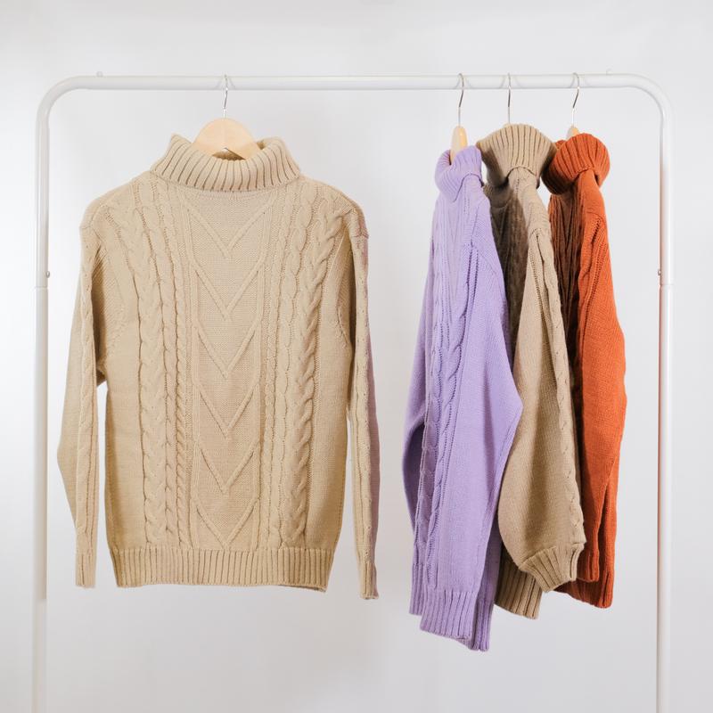 Turtleneck Sweater Dewasa Kerah Tinggi Motif Cable Knit Oversize 1