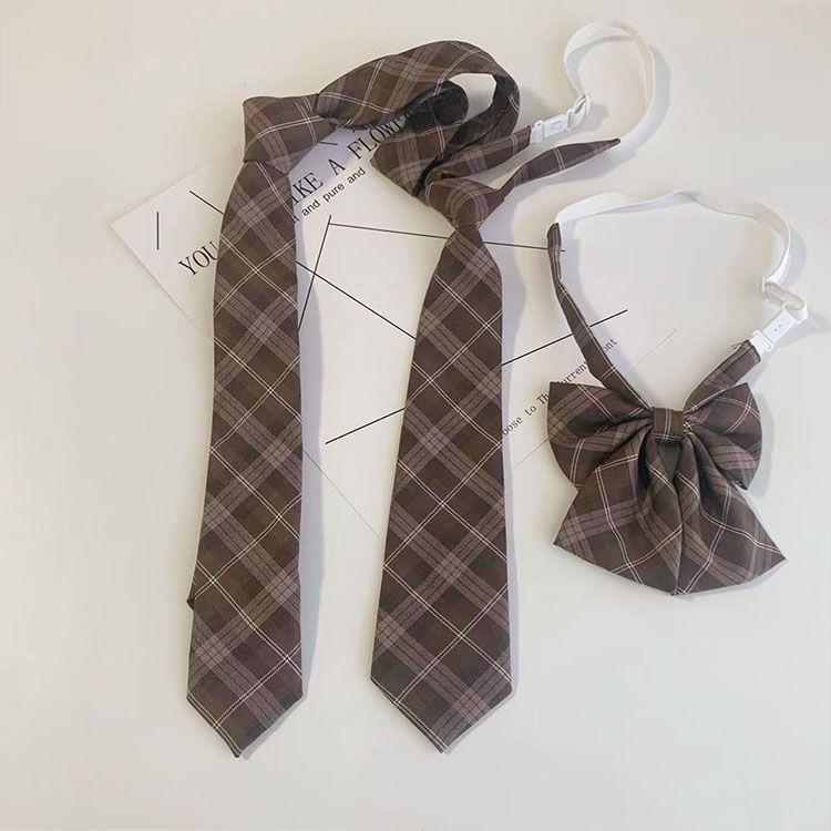 Product Introduction of Brown JK Small Necktie Women's Vintage Shirt Decoration Japanese College Style DK Short Slip-Free Plaid Tie for Men 1