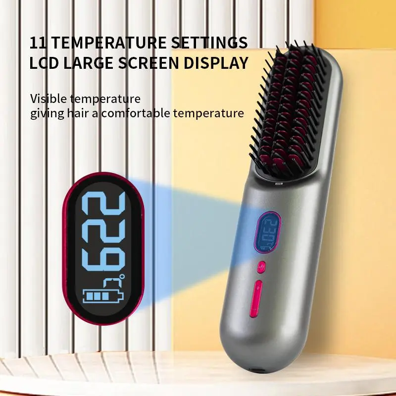 Wireless USB Fast Charging Hair Straightening Brush, 1 Count Portable Mini Hair Straightener Brush, Hair Styling Tool for Home & Salon Use 2
